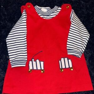Vintage Red, navy, and white with train design Toddler Dress